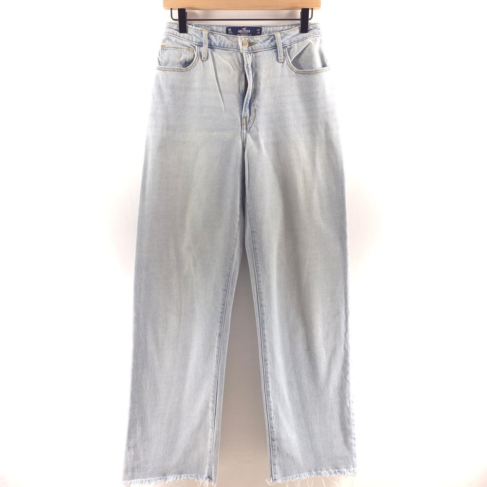 Hollister Women Jeans Ultra High-Rise Dad Jean 5R W27 L31 Light Wash Raw Hem